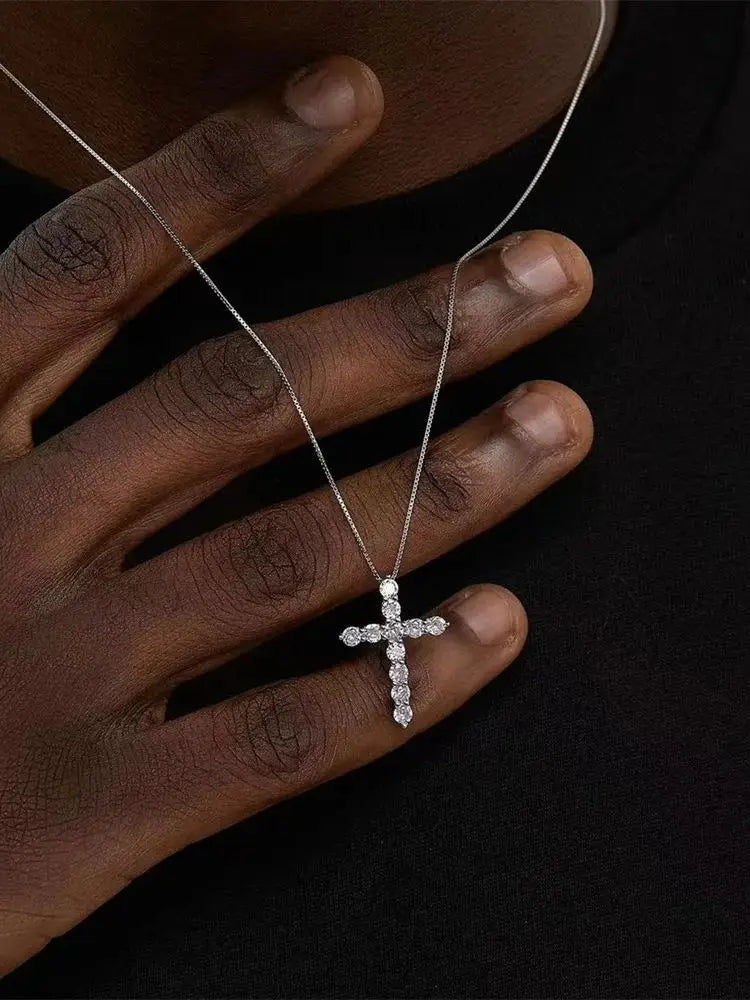 Acrylic Zircon Cross Pendant Men Necklace