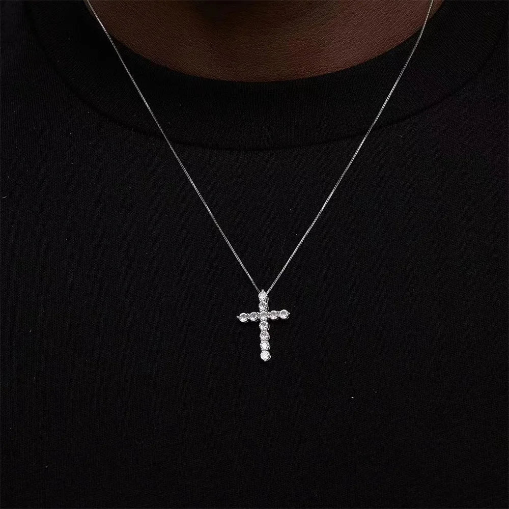 Acrylic Zircon Cross Pendant Men Necklace