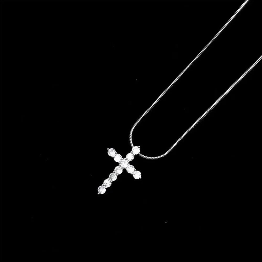 Acrylic Zircon Cross Pendant Men Necklace