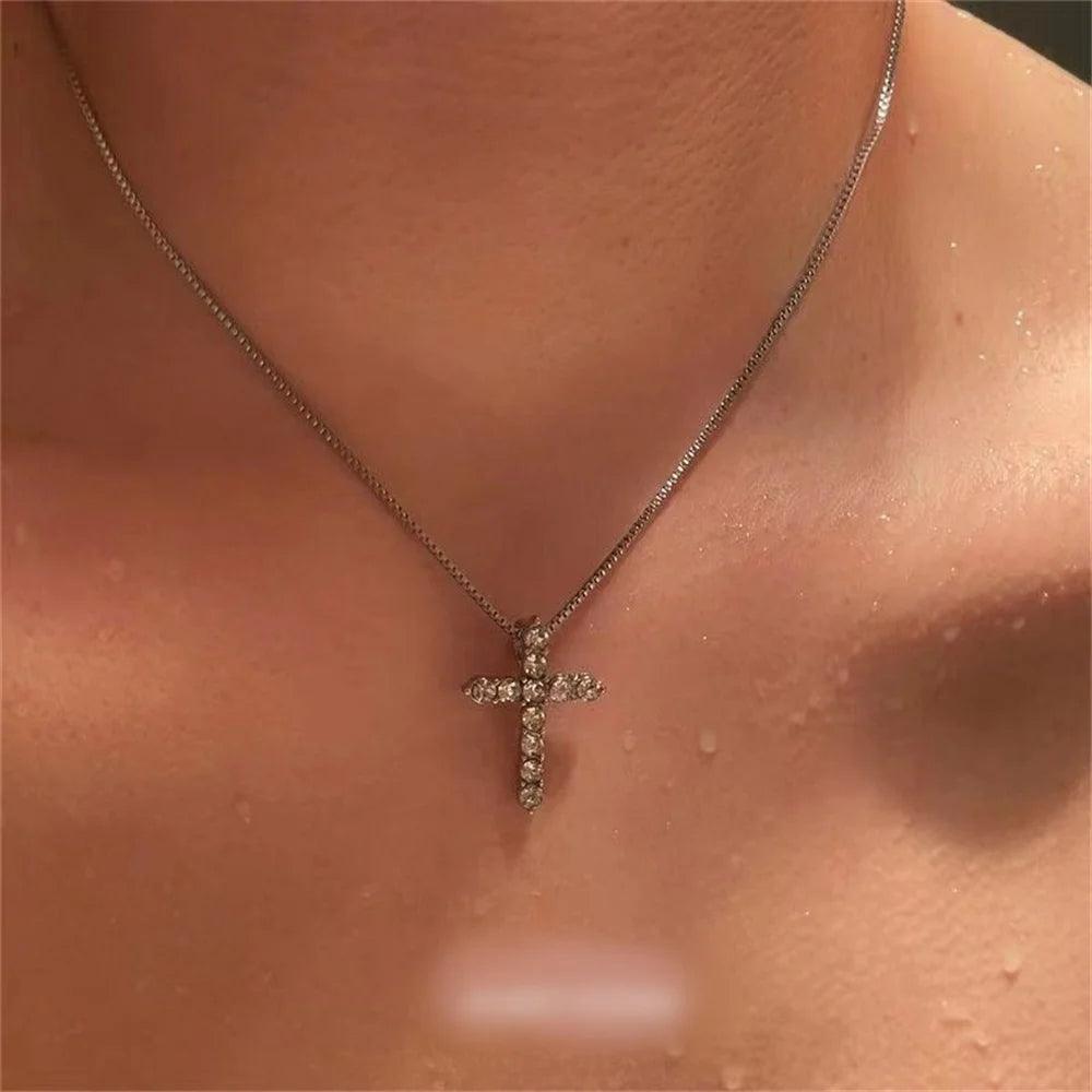 Acrylic Zircon Cross Pendant Men Necklace