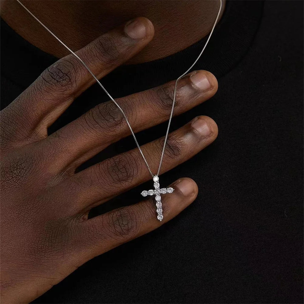 Acrylic Zircon Cross Pendant Men Necklace