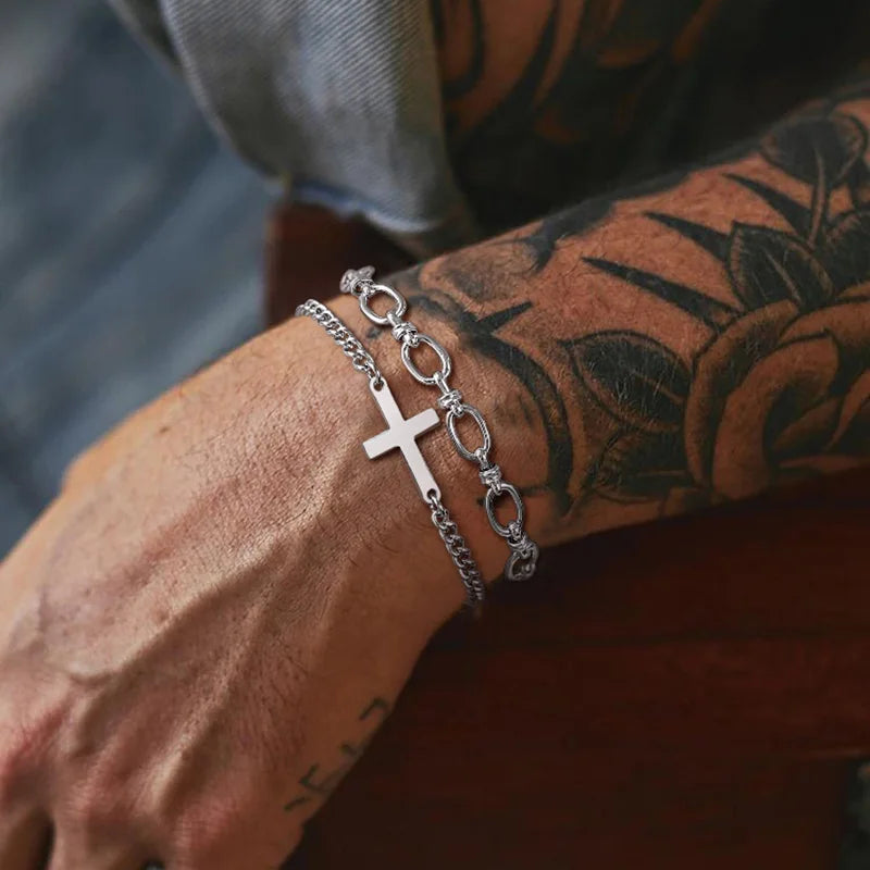 Stainless Steel Cross Religious Christian Bracelet