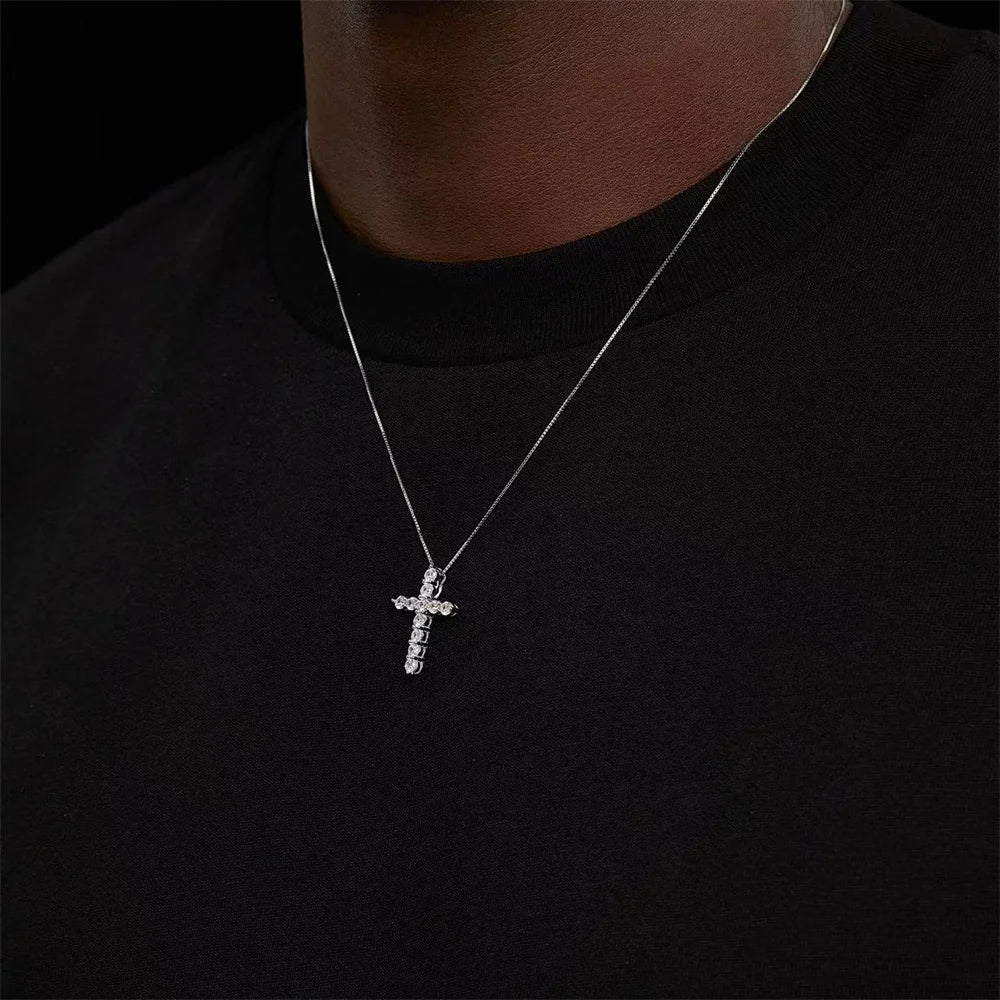 Acrylic Zircon Cross Pendant Men Necklace